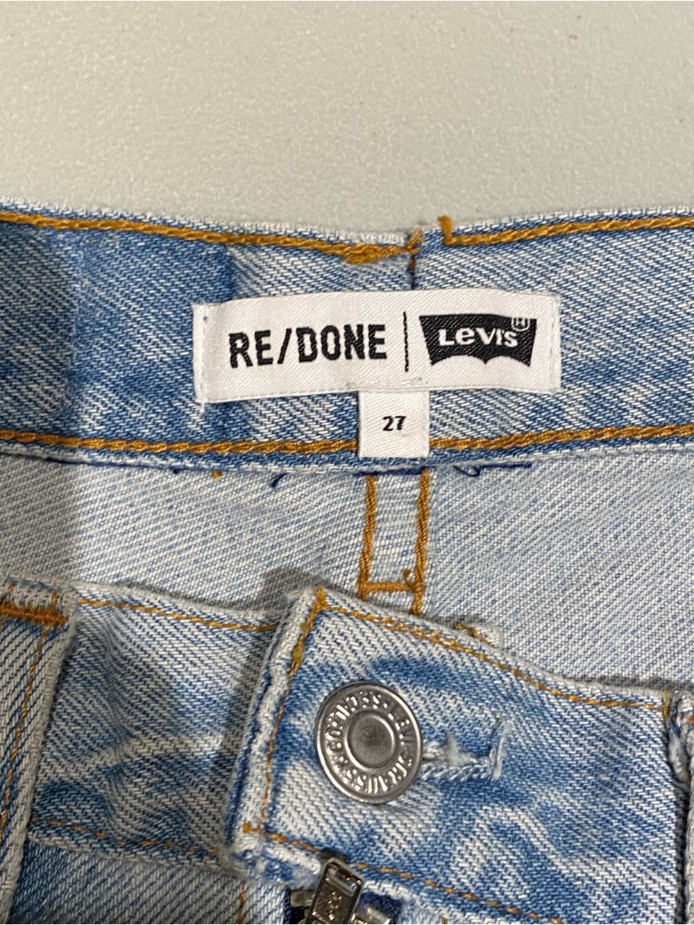 RE/DONE Levis Reconstructed Front Zip High Waisted Distressed Shorts, Size 27 - Picture 6 of 7